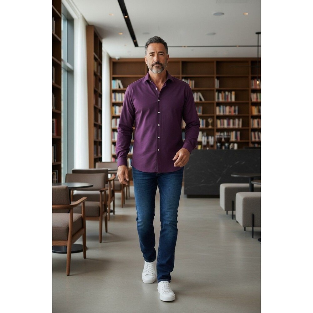 Kenneth Cole Reaction Shirt Mens Slim  16.5 34-35 Purple Long Sleeve Button Up